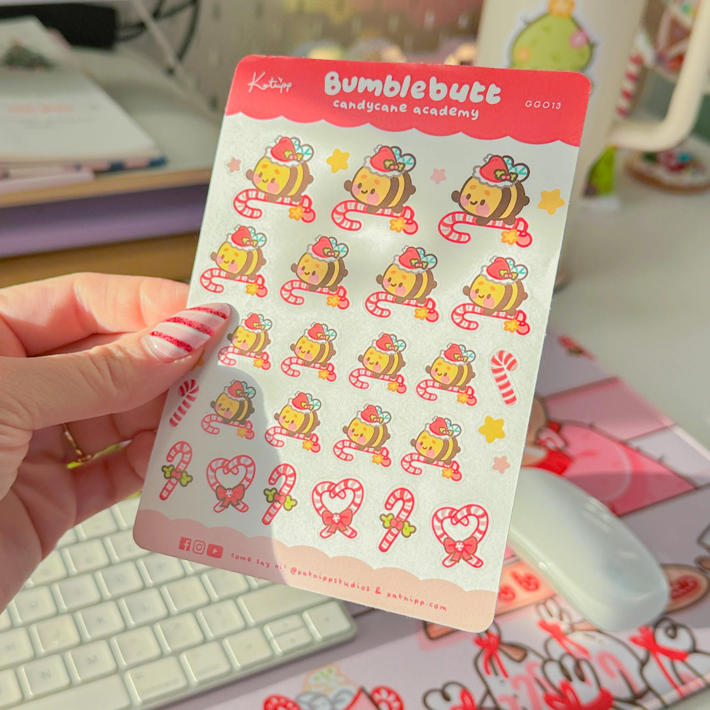Bumblebutt Candy Cane Sticker Sheet & Envelope Seals | Festive Holiday Collection | GG013
