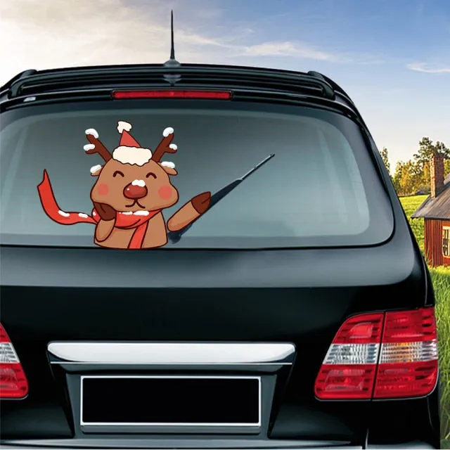 Car Stickers Cartoon Santa Claus Snowman & Elk Christmas Festive Car Rear Windshield Window Waving Wiper Stickers