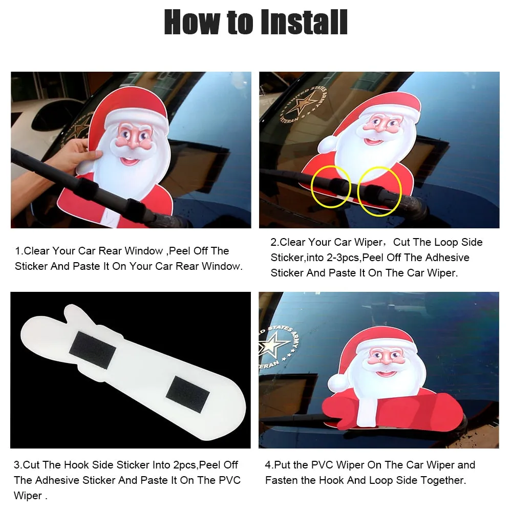Car Stickers Cartoon Santa Claus Snowman & Elk Christmas Festive Car Rear Windshield Window Waving Wiper Stickers