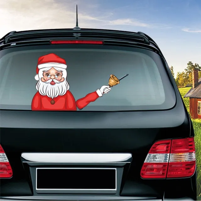 Car Stickers Cartoon Santa Claus Snowman & Elk Christmas Festive Car Rear Windshield Window Waving Wiper Stickers