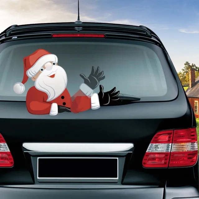 Car Stickers Cartoon Santa Claus Snowman & Elk Christmas Festive Car Rear Windshield Window Waving Wiper Stickers