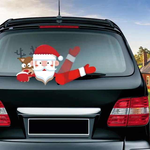 Car Stickers Cartoon Santa Claus Snowman & Elk Christmas Festive Car Rear Windshield Window Waving Wiper Stickers