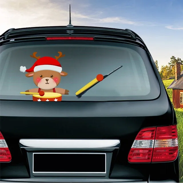 Car Stickers Cartoon Santa Claus Snowman & Elk Christmas Festive Car Rear Windshield Window Waving Wiper Stickers