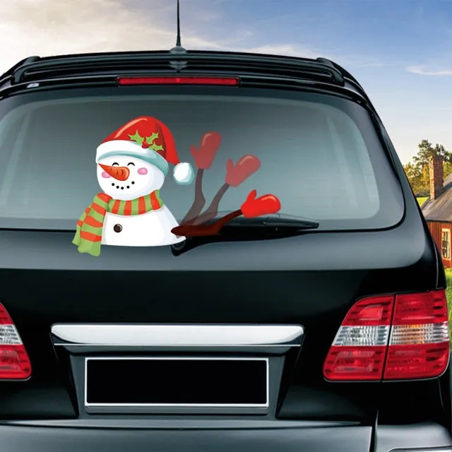 Car Stickers Cartoon Santa Claus Snowman & Elk Christmas Festive Car Rear Windshield Window Waving Wiper Stickers