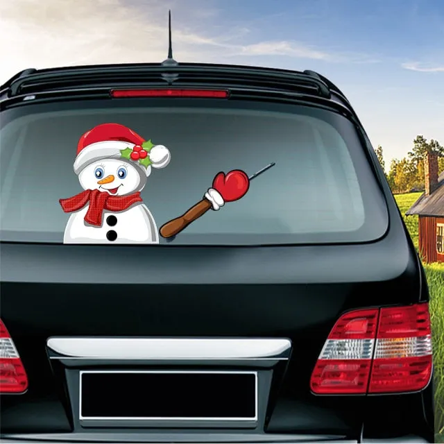 Car Stickers Cartoon Santa Claus Snowman & Elk Christmas Festive Car Rear Windshield Window Waving Wiper Stickers