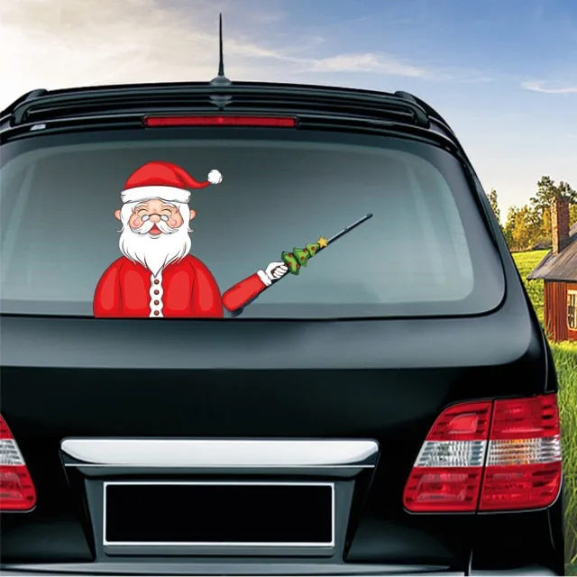 Car Stickers Cartoon Santa Claus Snowman & Elk Christmas Festive Car Rear Windshield Window Waving Wiper Stickers