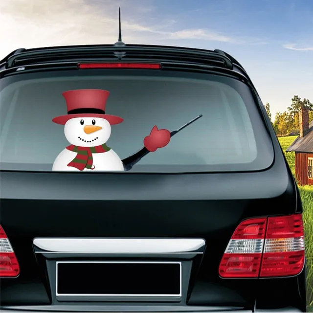 Car Stickers Cartoon Santa Claus Snowman & Elk Christmas Festive Car Rear Windshield Window Waving Wiper Stickers