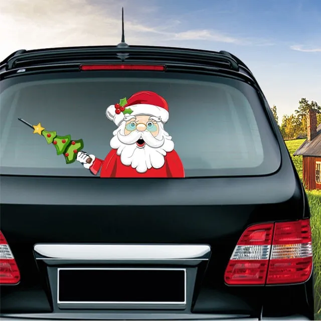 Car Stickers Cartoon Santa Claus Snowman & Elk Christmas Festive Car Rear Windshield Window Waving Wiper Stickers