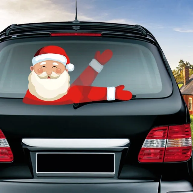 Car Stickers Cartoon Santa Claus Snowman & Elk Christmas Festive Car Rear Windshield Window Waving Wiper Stickers