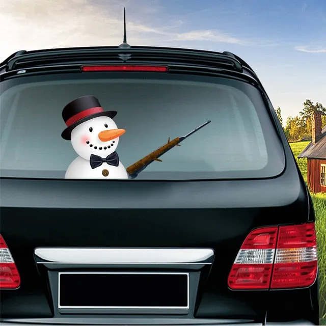 Car Stickers Cartoon Santa Claus Snowman & Elk Christmas Festive Car Rear Windshield Window Waving Wiper Stickers