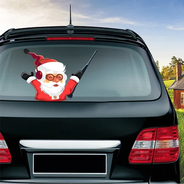 Car Stickers Cartoon Santa Claus Snowman & Elk Christmas Festive Car Rear Windshield Window Waving Wiper Stickers
