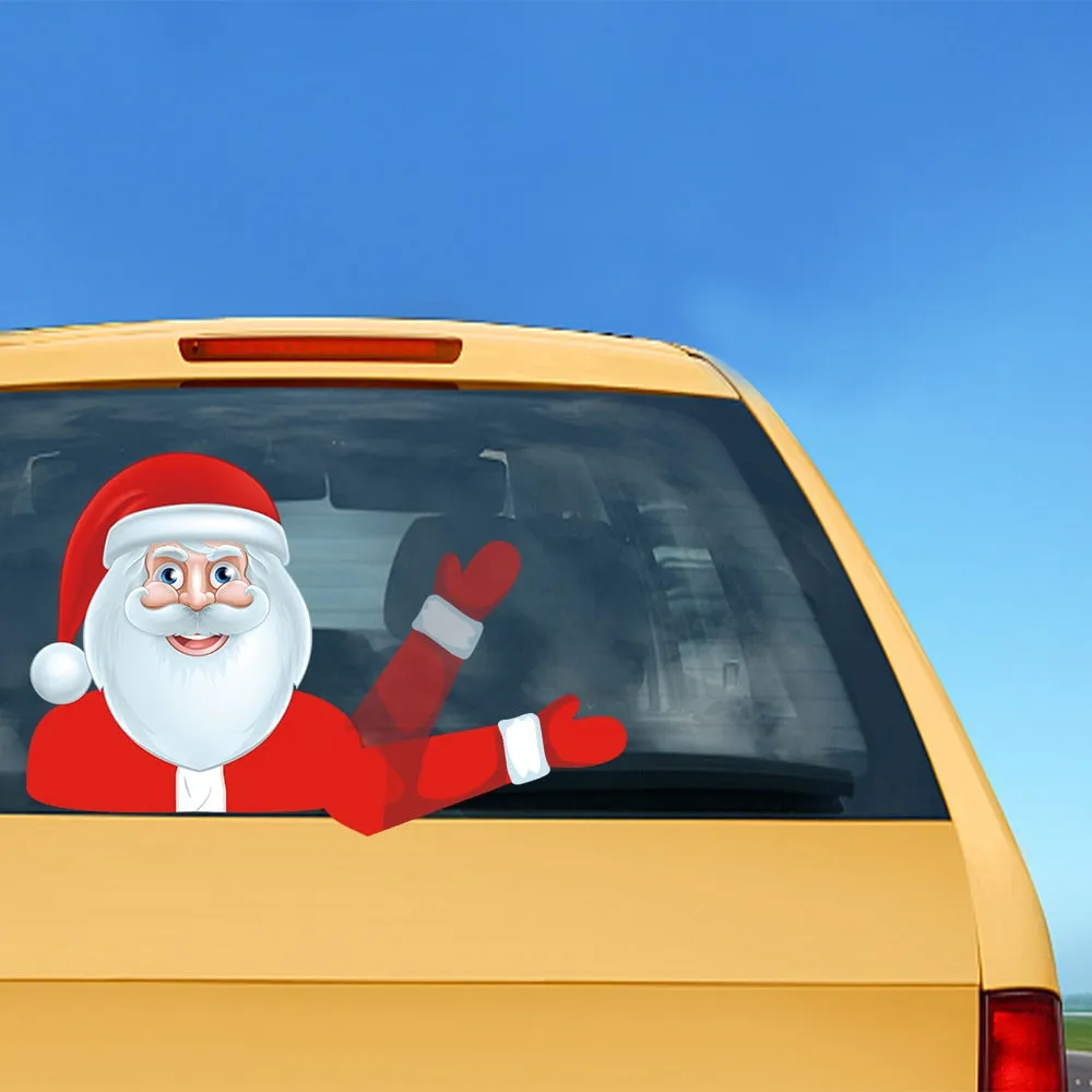 Car Stickers Cartoon Santa Claus Snowman & Elk Christmas Festive Car Rear Windshield Window Waving Wiper Stickers