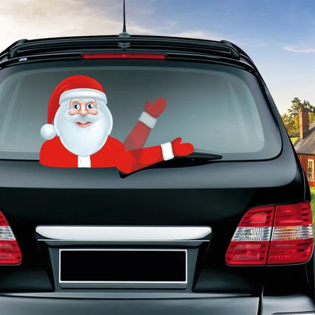 Car Stickers Cartoon Santa Claus Snowman & Elk Christmas Festive Car Rear Windshield Window Waving Wiper Stickers