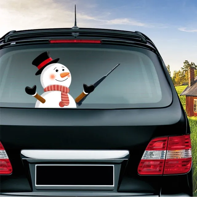 Car Stickers Cartoon Santa Claus Snowman & Elk Christmas Festive Car Rear Windshield Window Waving Wiper Stickers