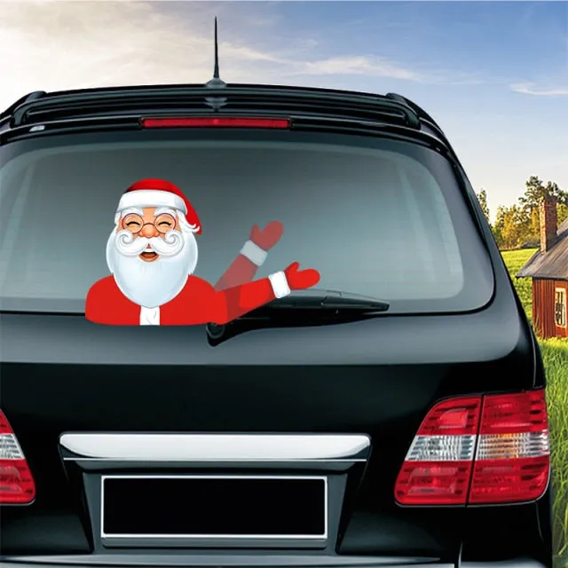 Car Stickers Cartoon Santa Claus Snowman & Elk Christmas Festive Car Rear Windshield Window Waving Wiper Stickers