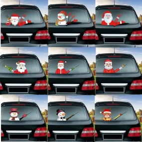 Car Stickers Cartoon Santa Claus Snowman & Elk Christmas Festive Car Rear Windshield Window Waving Wiper Stickers