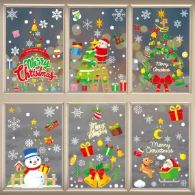 Cartoon Christmas Window Stickers - Santa Elk Xmas Decor for Festive Wall Mirrors