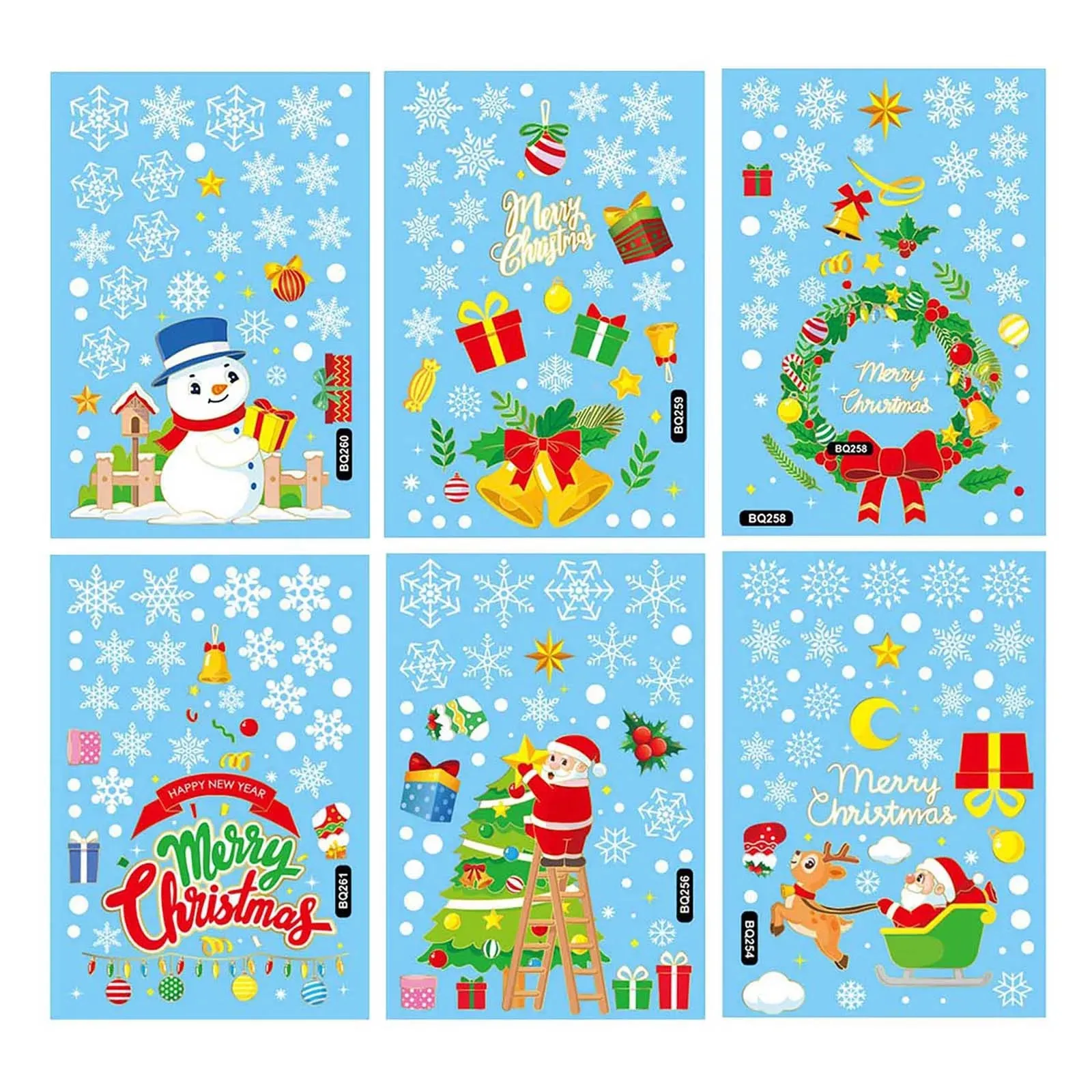 Cartoon Christmas Window Stickers - Santa Elk Xmas Decor for Festive Wall Mirrors