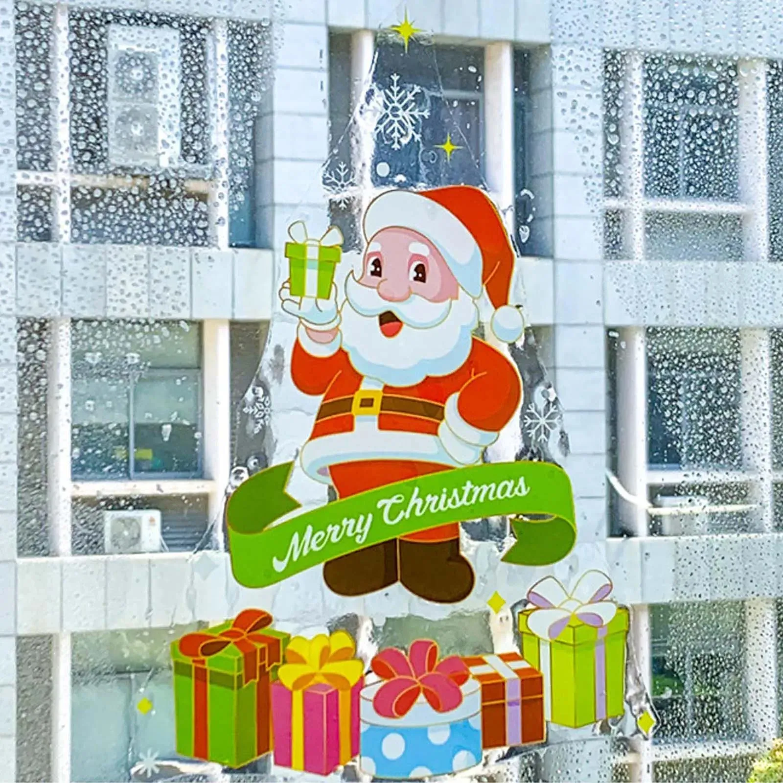 Cartoon Christmas Window Stickers - Santa Elk Xmas Decor for Festive Wall Mirrors