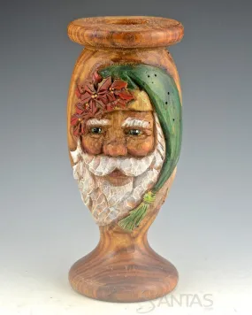 Carved Butternut Santa Candle Holder by Barbara Scoles
