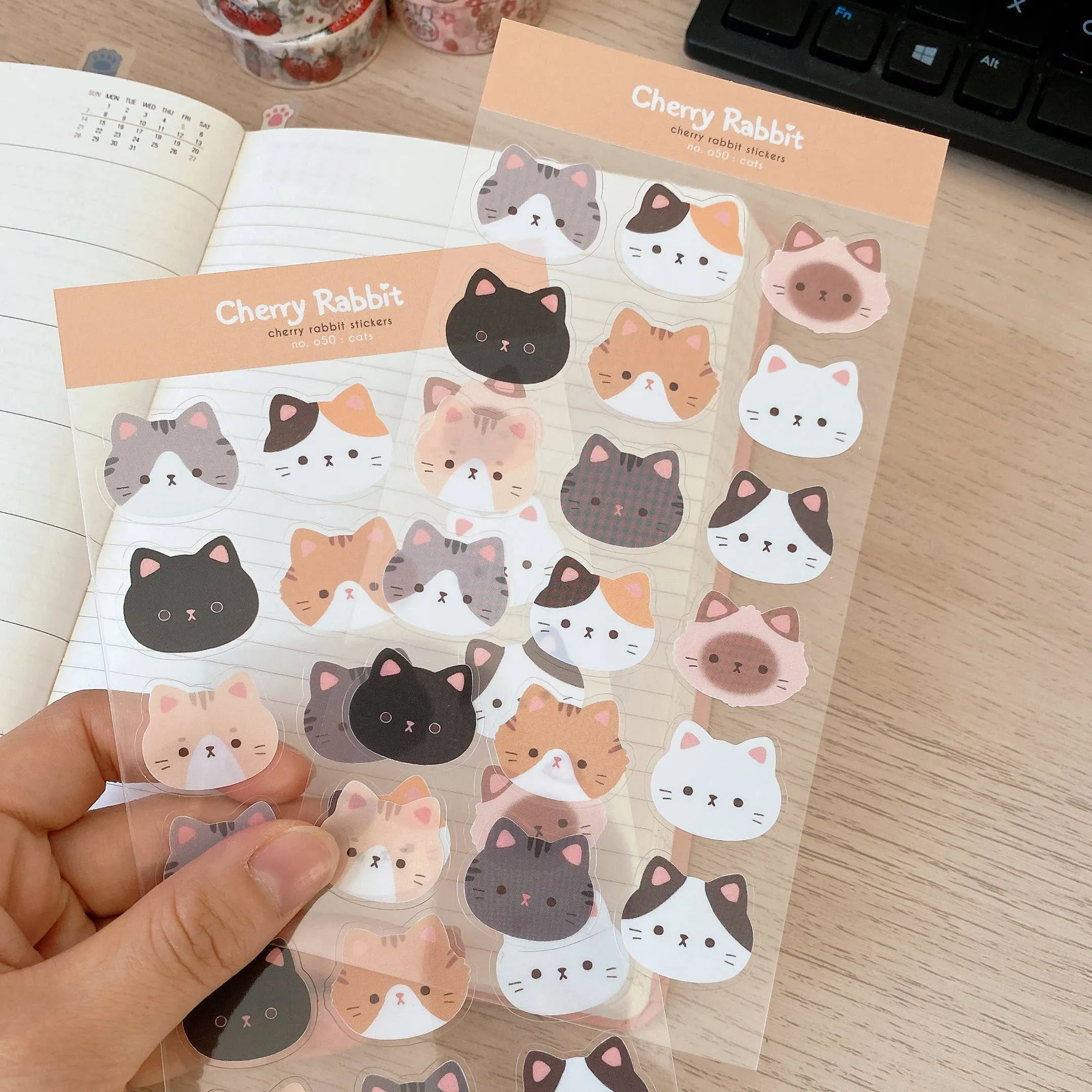 Cat Face Clear Stickers by Cherry Rabbit