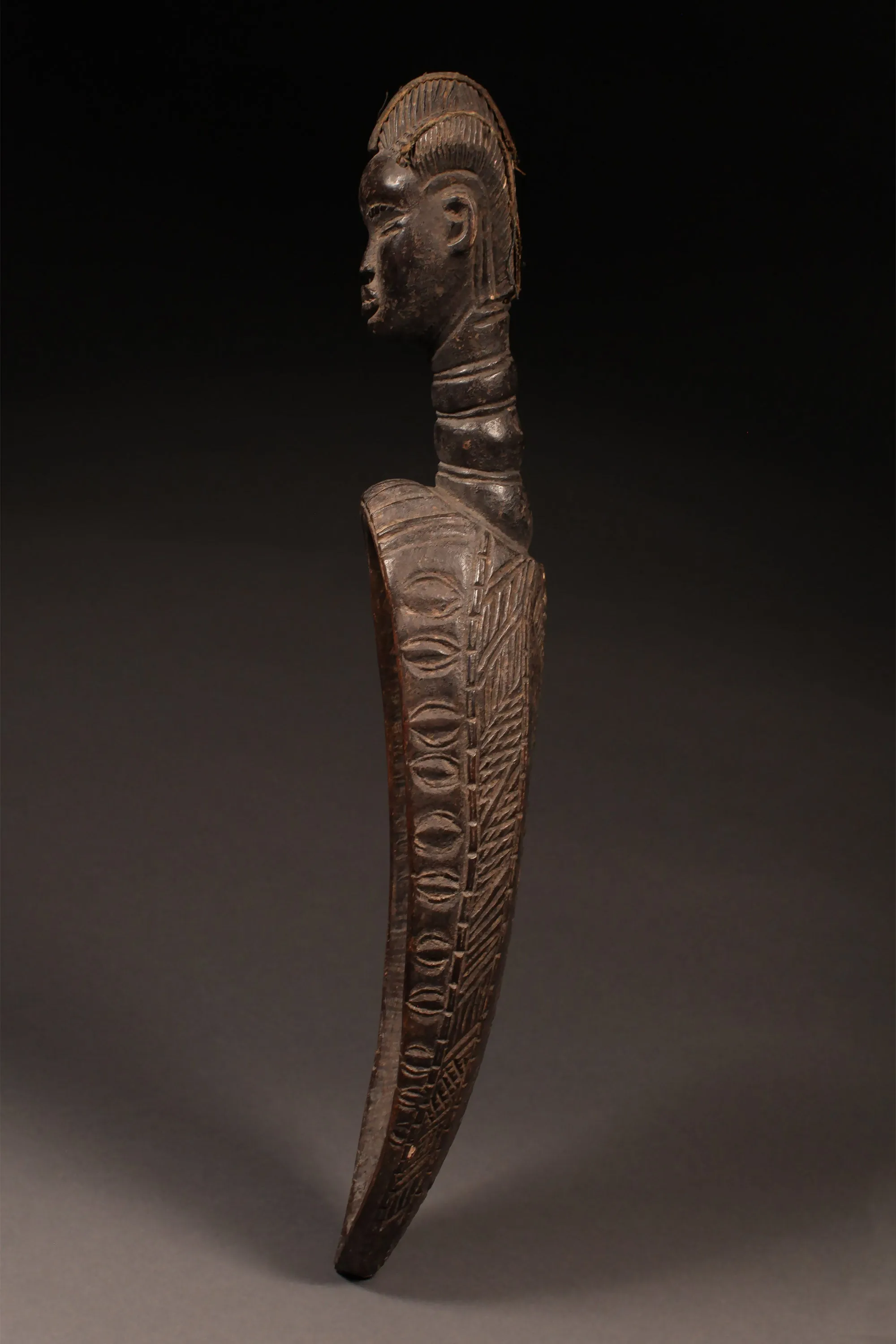 Ceremonial Ladle Spoon, Dan Tribe, Carved Wood Sculpture Figure, African Art Artifact