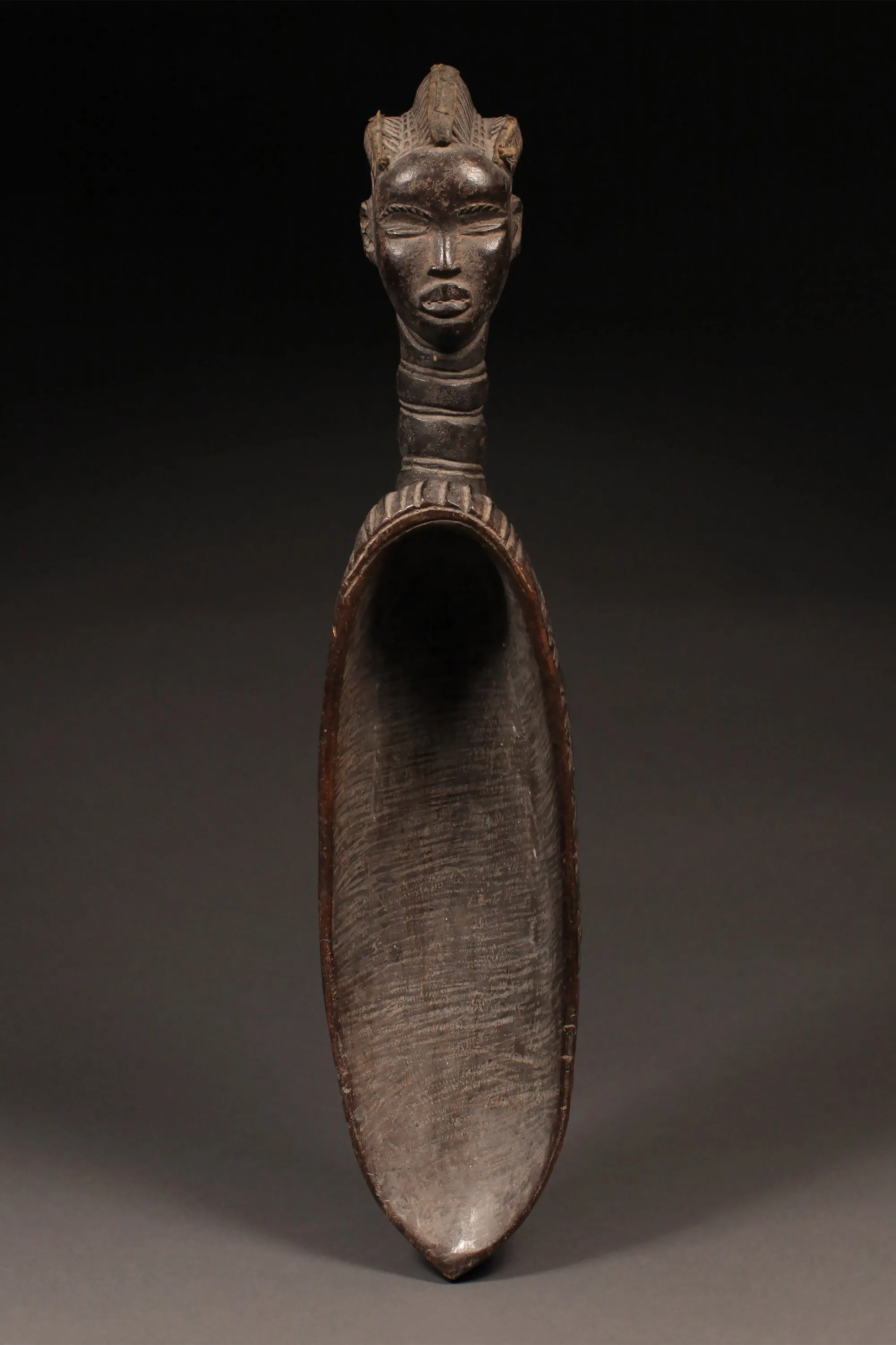 Ceremonial Ladle Spoon, Dan Tribe, Carved Wood Sculpture Figure, African Art Artifact