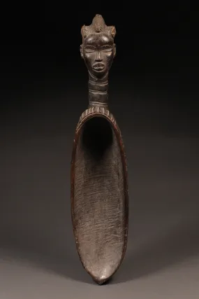 Ceremonial Ladle Spoon, Dan Tribe, Carved Wood Sculpture Figure, African Art Artifact