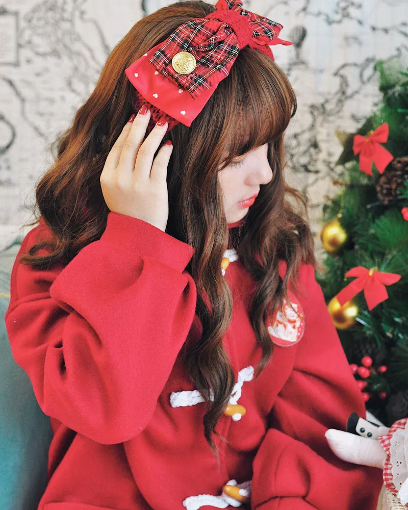 Christmas Bow Wool Knitted Red Headband