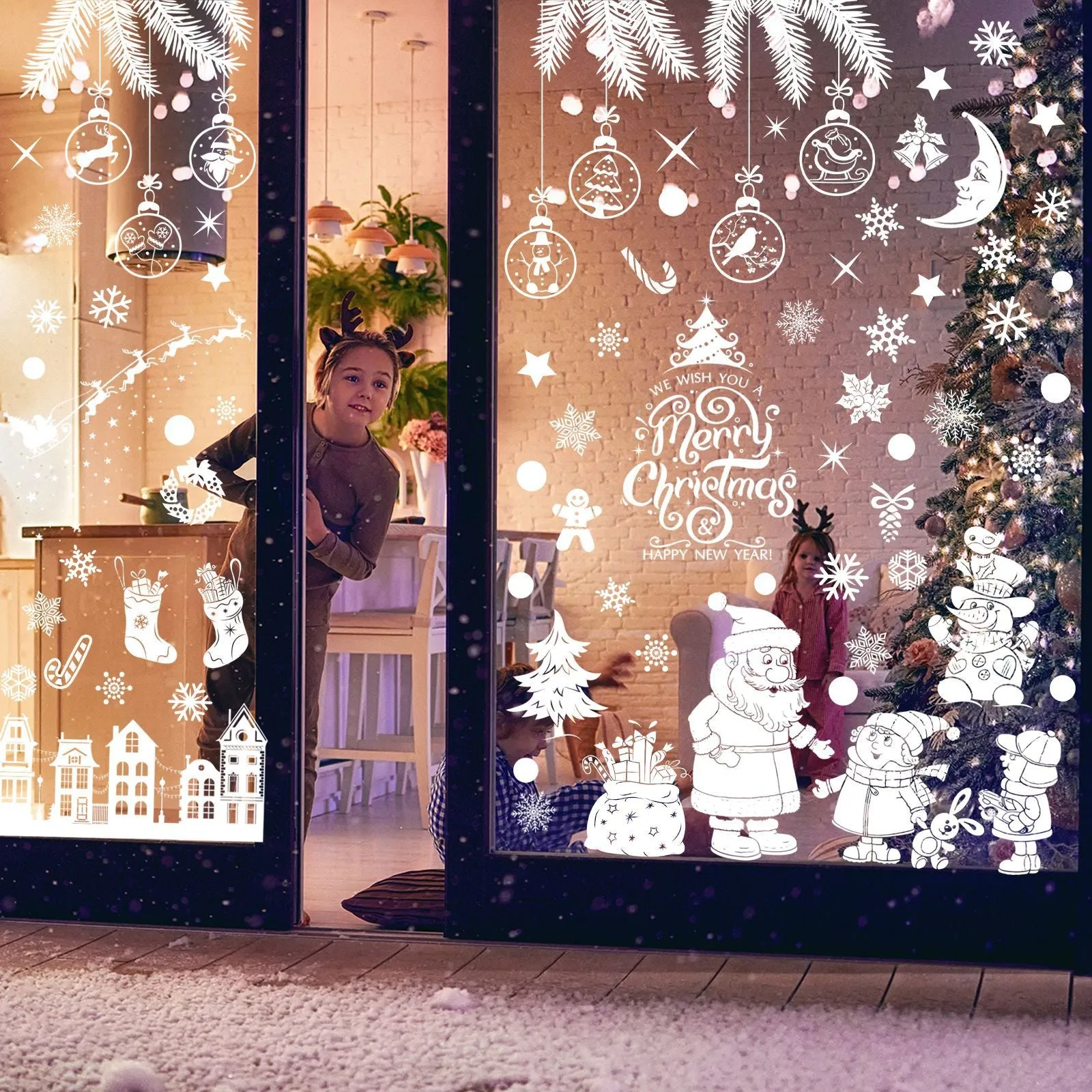 Christmas Electrostatic Window Stickers - Snowflake, Elk & Christmas Tree Designs