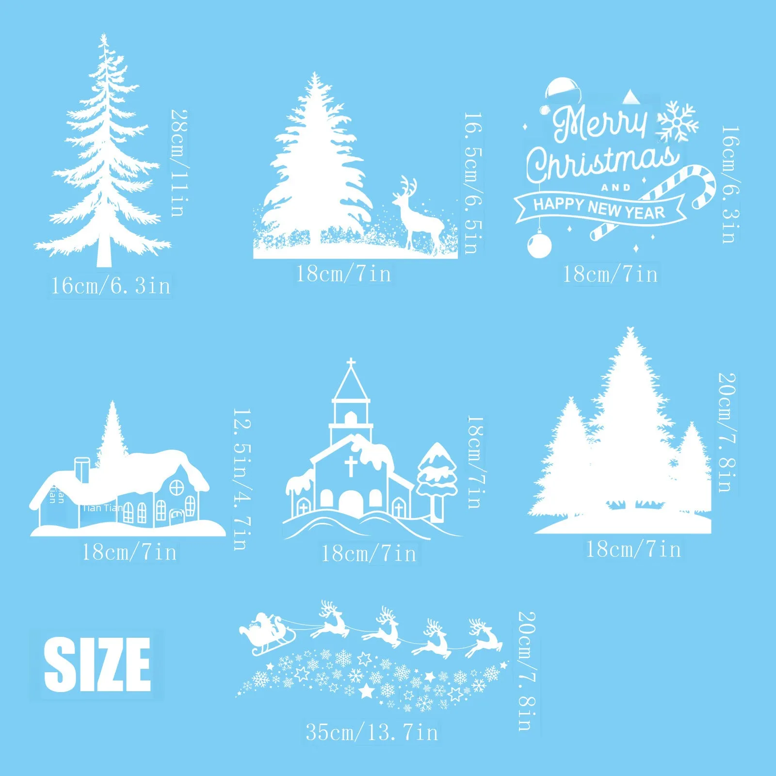 Christmas Electrostatic Window Stickers - Snowflake, Elk & Christmas Tree Designs