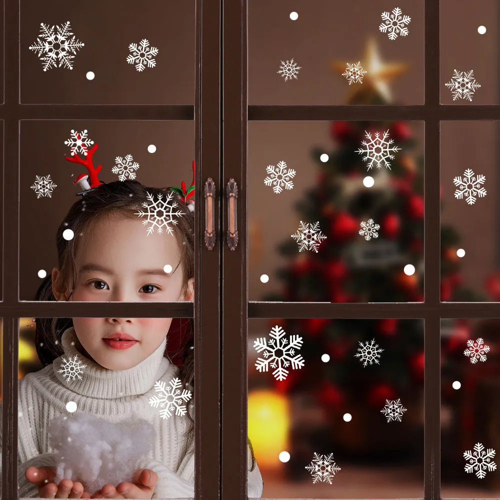 Christmas Show Window Decoration,2pcs Double-Sided Static Sticker Snowflake Elk Stickers
