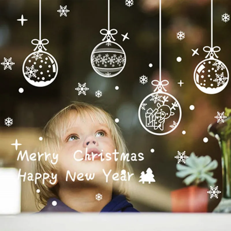 Christmas Show Window Decoration,2pcs Double-Sided Static Sticker Snowflake Elk Stickers