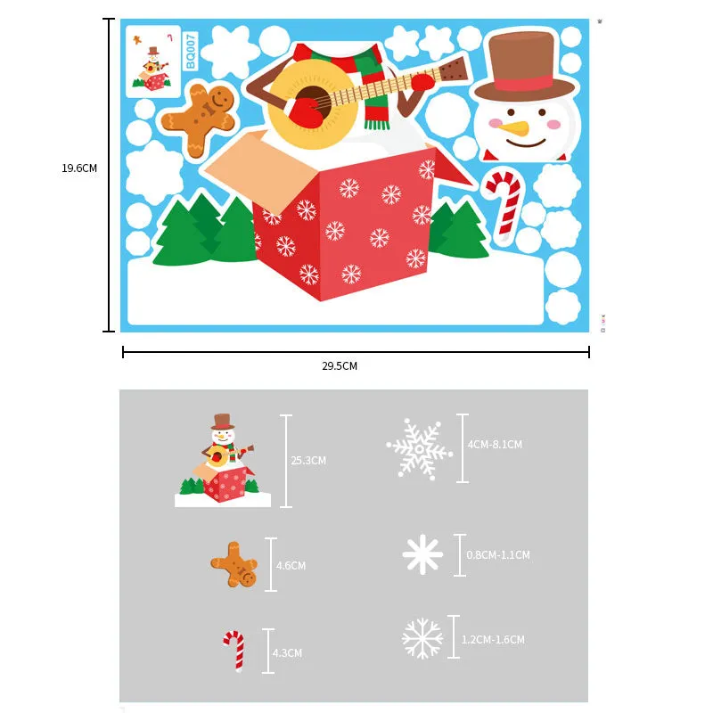 Christmas Show Window Decoration,2pcs Double-Sided Static Sticker Snowflake Elk Stickers