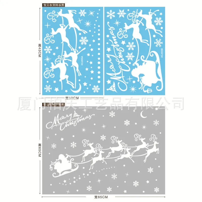 Christmas Show Window Decoration,2pcs Double-Sided Static Sticker Snowflake Elk Stickers
