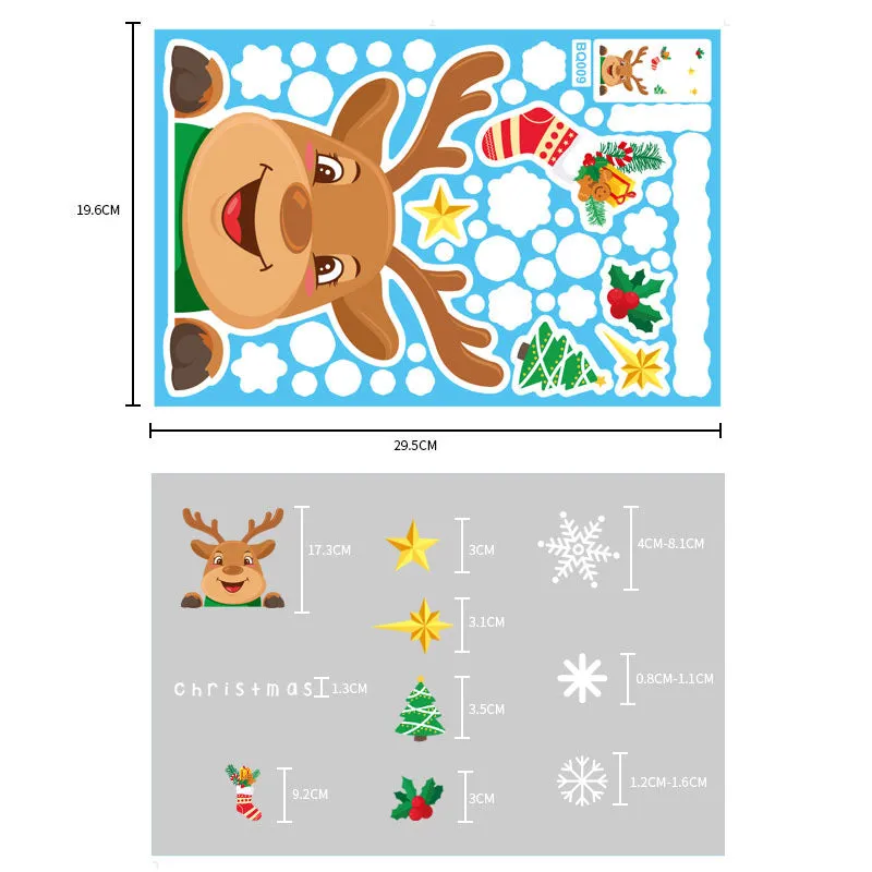 Christmas Show Window Decoration,2pcs Double-Sided Static Sticker Snowflake Elk Stickers