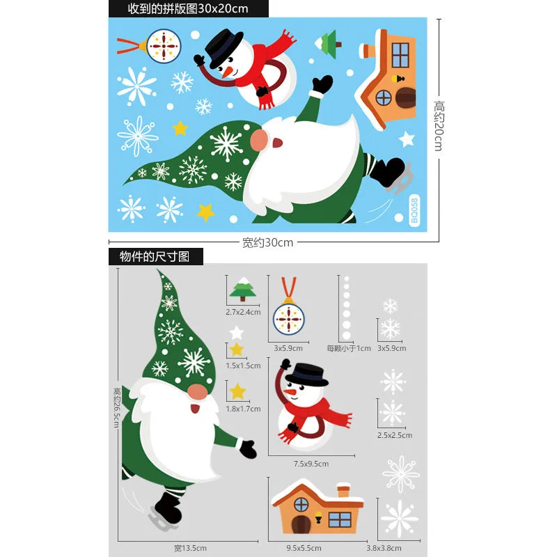 Christmas Show Window Decoration,2pcs Double-Sided Static Sticker Snowflake Elk Stickers