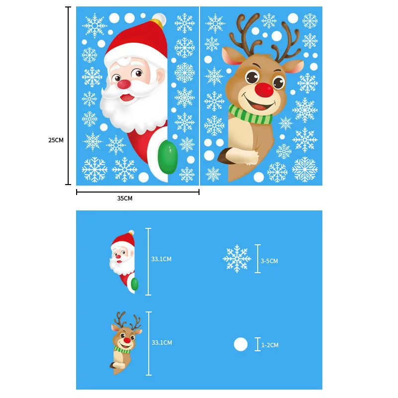 Christmas Show Window Decoration,2pcs Double-Sided Static Sticker Snowflake Elk Stickers