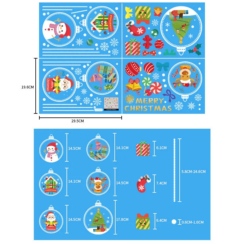 Christmas Show Window Decoration,2pcs Double-Sided Static Sticker Snowflake Elk Stickers