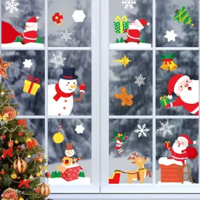 Christmas Show Window Decoration,2pcs Double-Sided Static Sticker Snowflake Elk Stickers