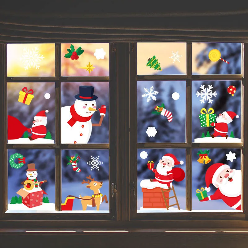 Christmas Show Window Decoration,2pcs Double-Sided Static Sticker Snowflake Elk Stickers
