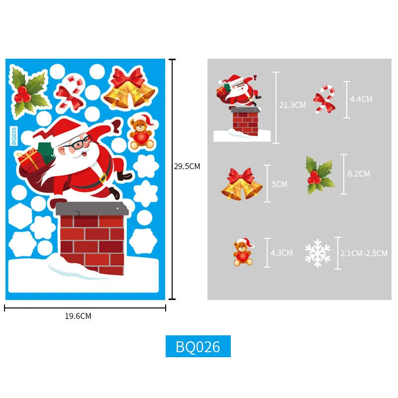 Christmas Showcase Glass Stickers, 3PCs Snowflake Bell Elk Double-Sided Static Sticker