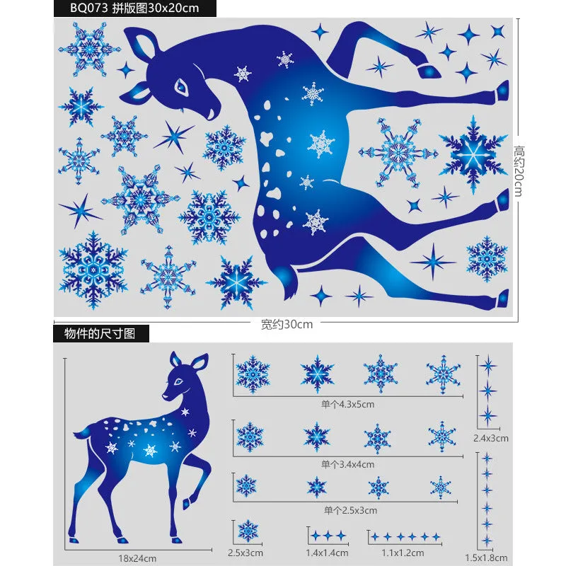 Christmas Showcase Glass Stickers, 3PCs Snowflake Bell Elk Double-Sided Static Sticker