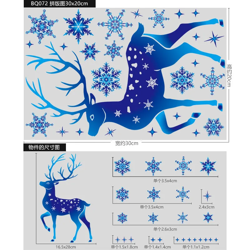 Christmas Showcase Glass Stickers, 3PCs Snowflake Bell Elk Double-Sided Static Sticker