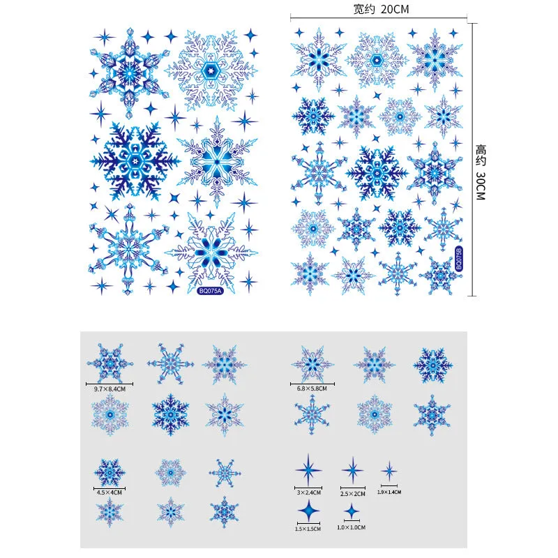 Christmas Showcase Glass Stickers, 3PCs Snowflake Bell Elk Double-Sided Static Sticker