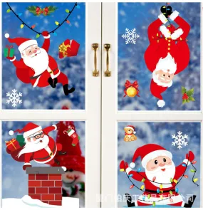 Christmas Showcase Glass Stickers, 3PCs Snowflake Bell Elk Double-Sided Static Sticker
