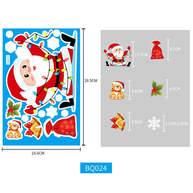 Christmas Showcase Glass Stickers, 3PCs Snowflake Bell Elk Double-Sided Static Sticker