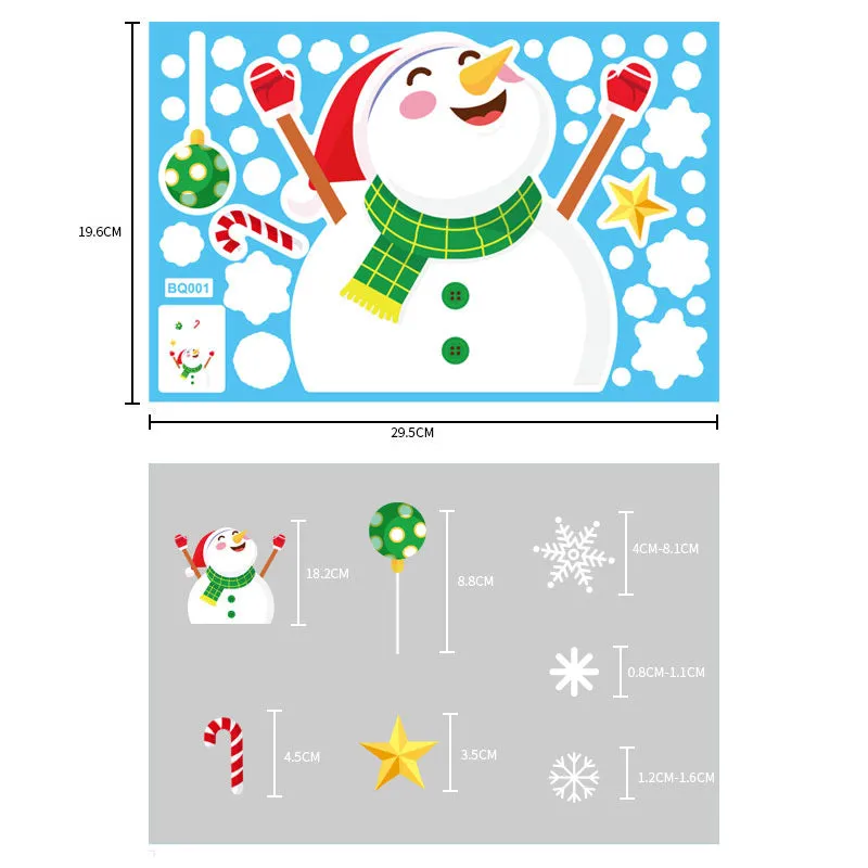 Christmas Showcase Glass Stickers, 3PCs Snowflake Bell Elk Double-Sided Static Sticker