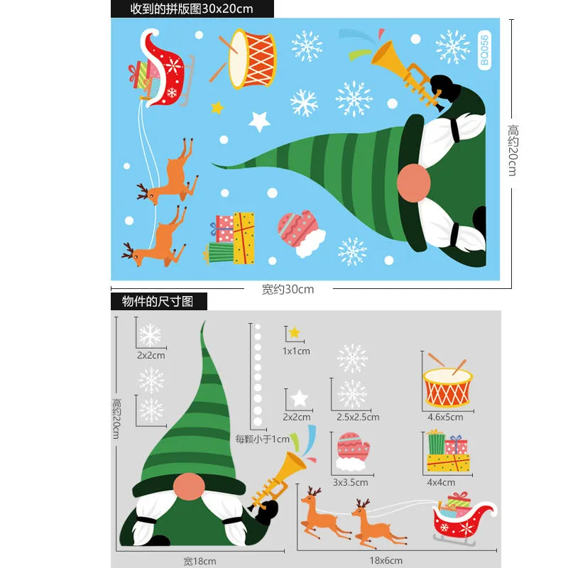 Christmas Showcase Glass Stickers, 3PCs Snowflake Bell Elk Double-Sided Static Sticker