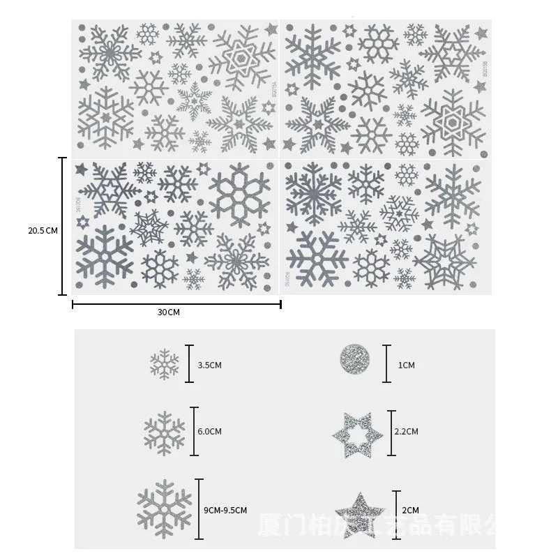 Christmas Showcase Glass Stickers, 3PCs Snowflake Bell Elk Double-Sided Static Sticker